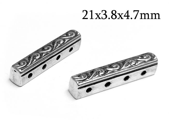 Sterling Silver 925 4-Hole Spacer Bar 21mm 4-strand filigree rectangle