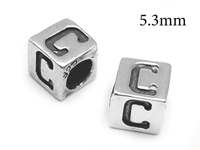 Sterling Silver 925 Alphabet Letter C Bead 5mm with Hole 3mm
