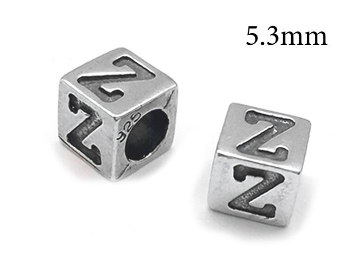 Sterling Silver 925 Alphabet Letter Z Bead 5mm with Hole 3mm