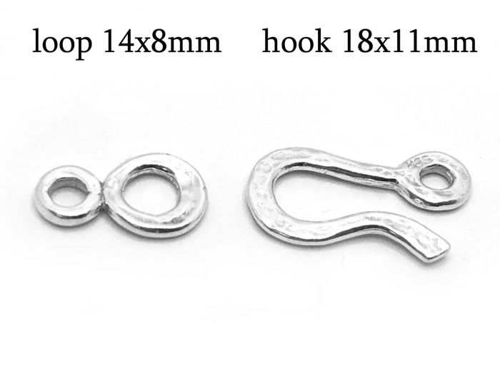 Sterling Silver 925 Hook and eye Clasp Hammered Loop 14x8mm Hook 18x11mm