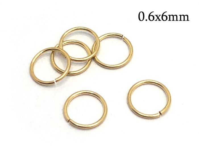 Gold Filled Open Jump Rings 0.6x6mm 22 Gauge 6mm Inside Diameter