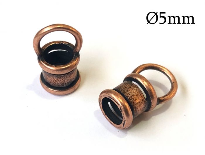 Brass Crimp End Cap ID 5mm with 1 loop for round leather cord