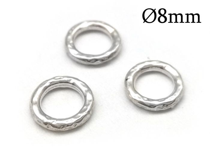 Sterling Silver 925 Hammered Closed Jump rings Outside diameter 8mm