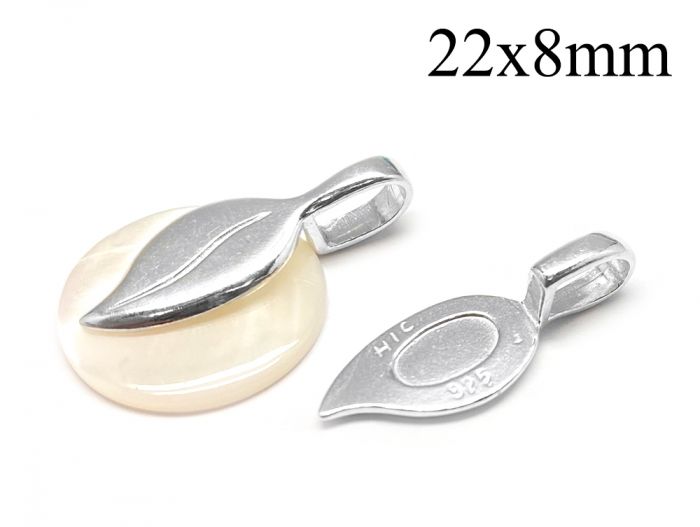 Sterling Silver 925 Pendant Glue on Bail 22x8mm with 12x5mm Leaf