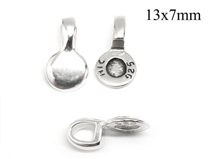 Sterling Silver 925 Pendant Glue on Bail 13x7mm with 7mm round