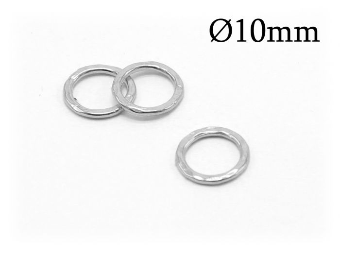 Sterling Silver 925 Hammered Round Closed Jump rings Outside diameter 10mm