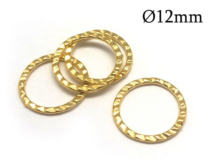 14K Solid Gold Closed Round Decorative Rings links 12mm with Texture