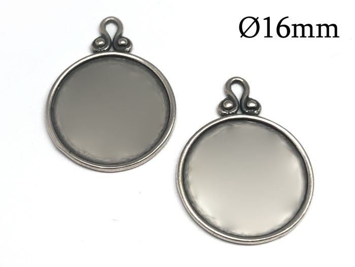 Sterling Silver 925 Round Blanks Pendant Disc 16mm with loop