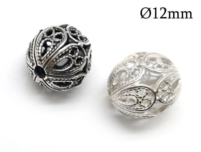 Sterling Silver 925 Round Filigree Beads 12mm hole size 2mm