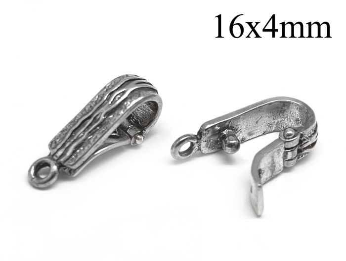 Sterling Silver 925 InterChangeable Bail Pendant Connector Clasp 16x4mm  with loop