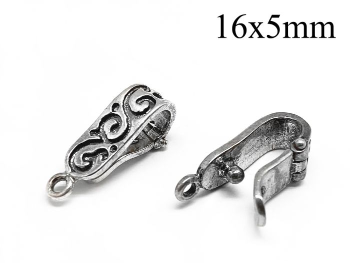 Sterling Silver 925 InterChangeable Bail Pendant Connector Clasp 16x5mm  with loop