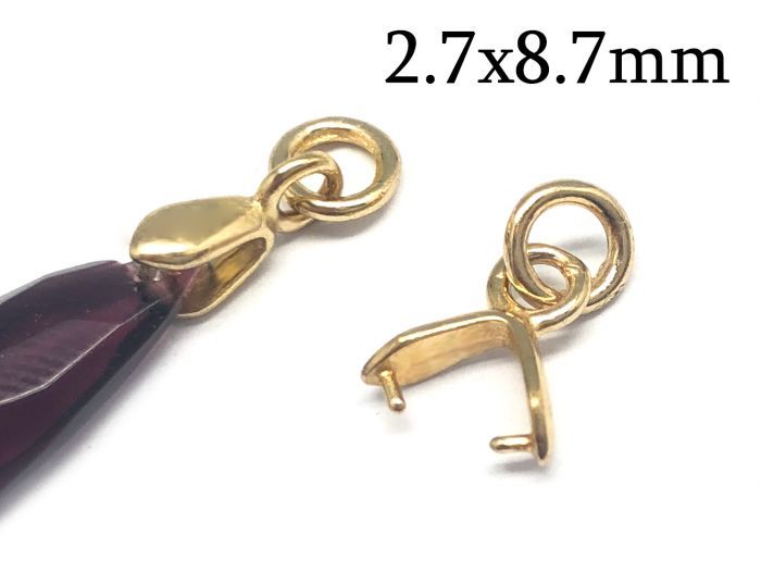14K Solid Gold Pinch Bail 2.7x8.7mm with closed jump ring