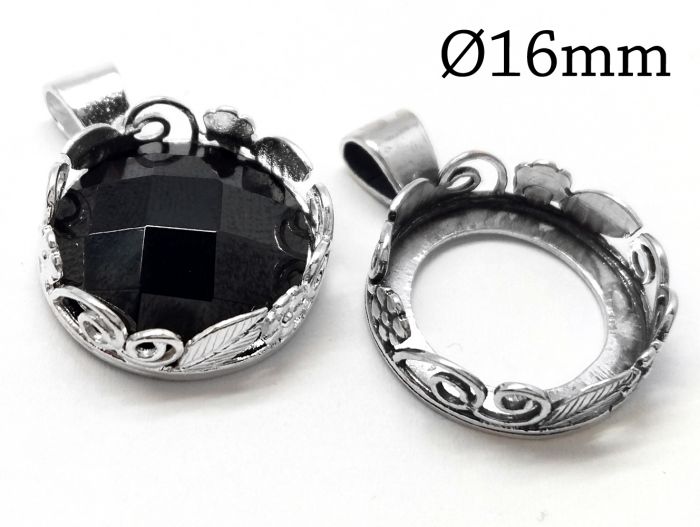 Oval Bezel 16x12mm with Bail Sterling Silver 1pc