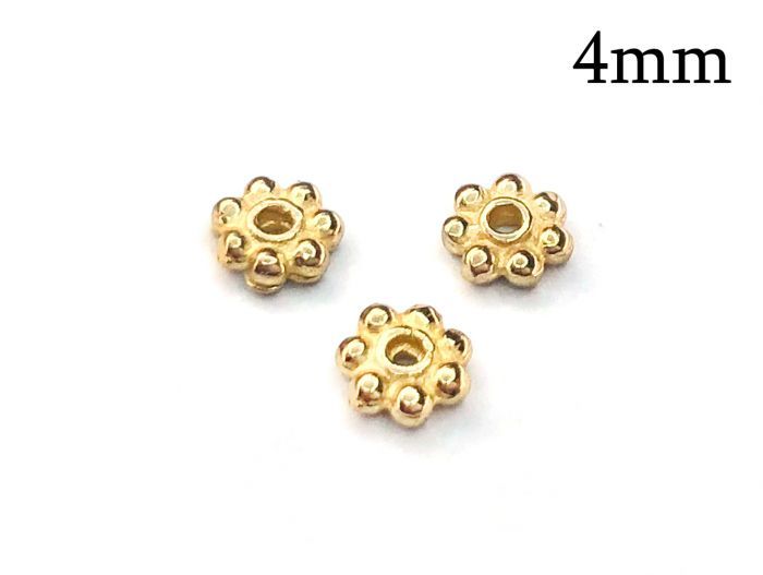 14K Solid Gold Daisy Spacer flower bead rondelle 4mm with hole