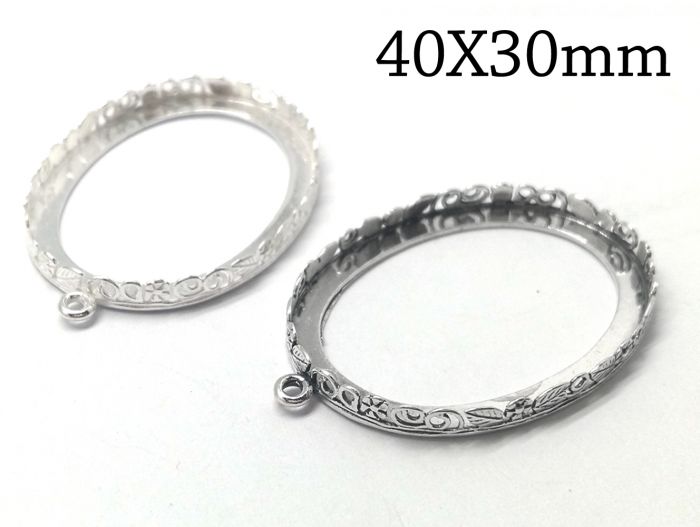 Oval Bezel 16x12mm with Bail Sterling Silver 1pc