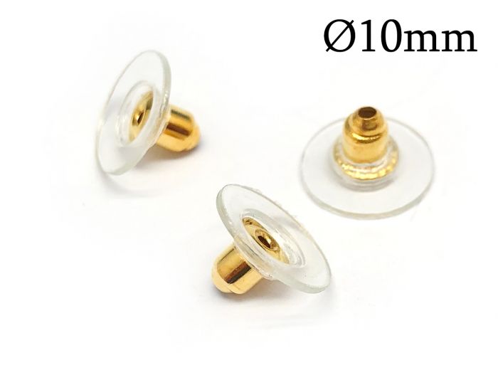 Clear Acrylic Earring backs 10mm with gold-plated base