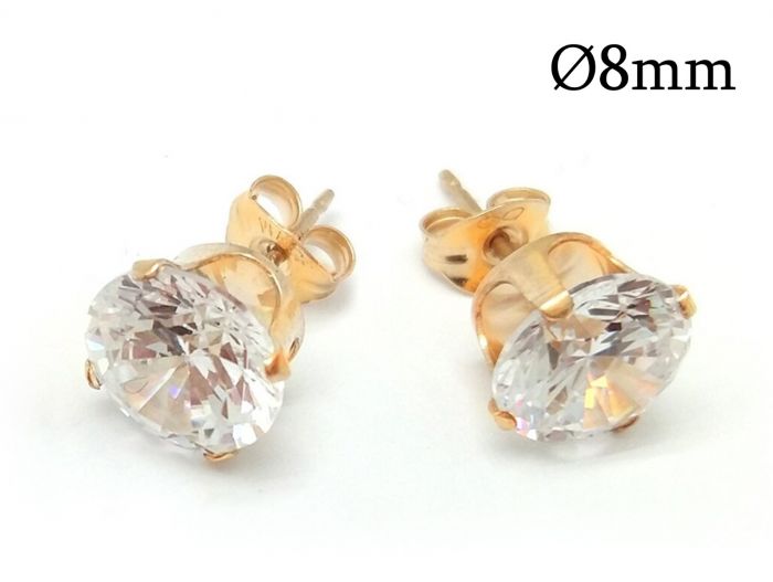 8mm Cubic Zirconia Solitaire Stud Earrings in 14K Gold