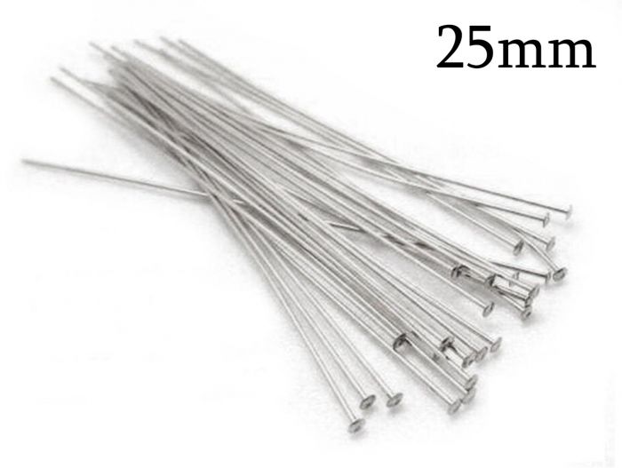 Sterling Silver 925 Head Pins with Flat Head 25mm 0.6mm / 22 Gauge