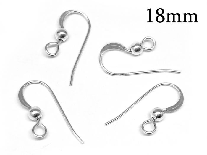 Sterling Silver 925 French Ear Wire 18mm 22 Gauge (0.6mm) Ear hooks with  Ball