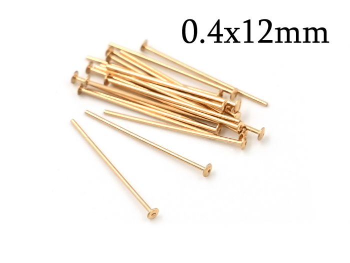 Gold Filled Head Pins 12mm wire thickness 0.4mm 26 Gauge with Flat
