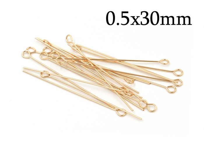 Gold Filled Eye Pins 30mm wire thickness 0.5mm 24 Gauge