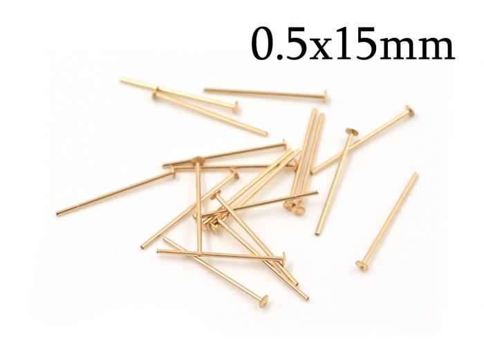 Gold Filled Head Pins 15mm wire thickness 0.5mm 24 Gauge with Flat Head
