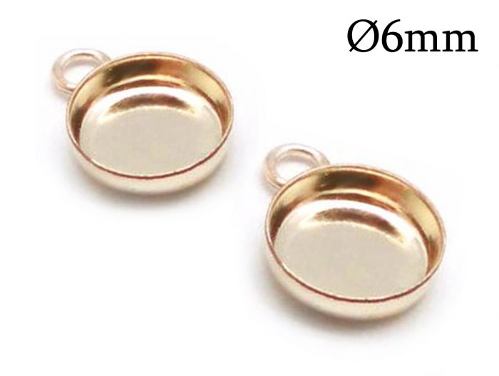 Gold Filled Round Bezel Cup with loop for cabochon 6mm