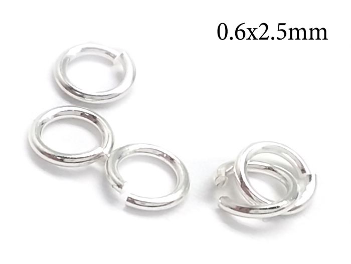Sterling Silver 925 Open Jump Rings 0.6x2.5mm, 22 Gauge, 2.5mm