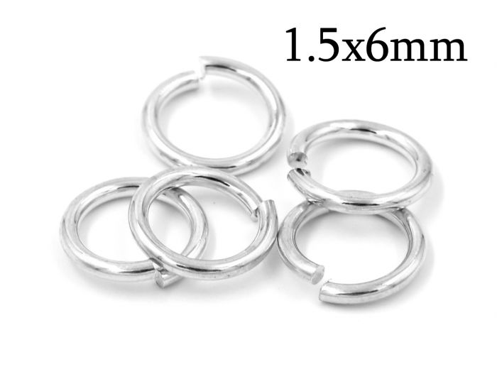 Sterling Silver 925 Open Jump Rings 1.5x6mm 15 Gauge 6mm Inside Diameter