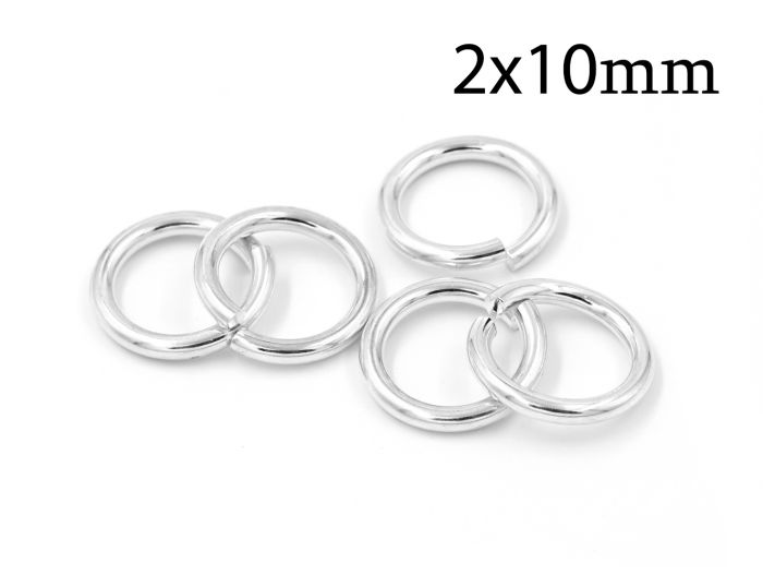 Sterling Silver 925 Open Jump Rings 2x10mm 12 Gauge 10mm Inside Diameter
