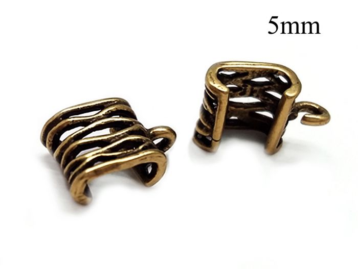 Brass Beads slider for flat leather cord 5mm 1 open loop