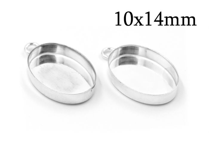 Sterling Silver 925 Round Simple bezel cup settings for 6mm cabochons with  1 vertical loop