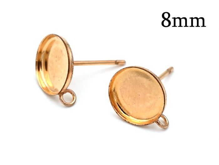 Gold Filled 14K Round Bezel Earring post settings 8mm low walls