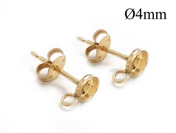 Gold Filled Round Bezel Earring post settings 4mm with loop