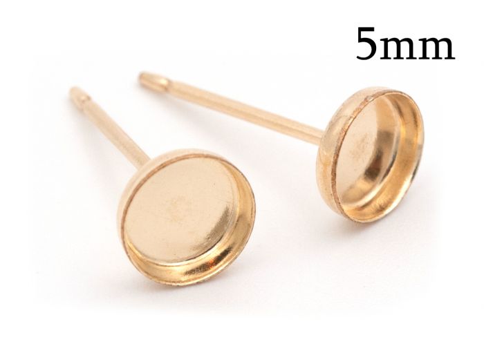 Gold Filled 14K Round Bezel Earring post settings 5mm low walls
