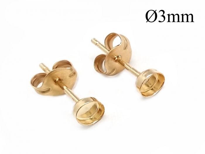 Gold Filled Round Bezel Earring post settings 3mm