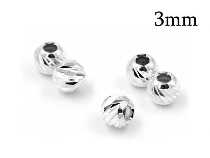 3 mm 925 Sterling Silver Diamond Handmade Round Spacer Bead Finding Jewelry 