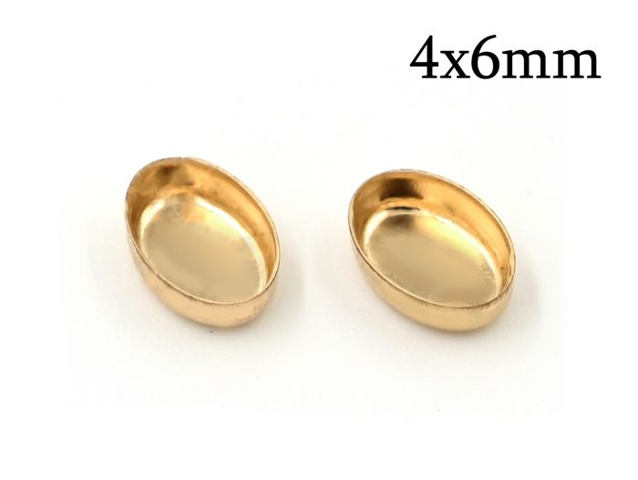 Gold Filled Oval Simple bezel cup without loop for cabochon 6x4mm