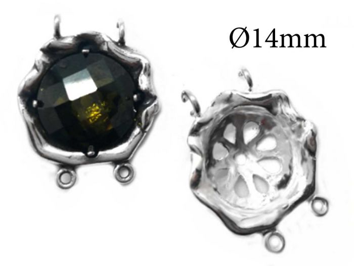 Sterling Silver 925 Round Bezel Cup 14mm Flowers with 4 loops