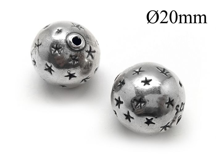 Sterling Silver 925 Hollow Star round beads 20mm Hole 2mm