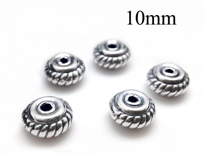 925 Sterling Silver Beads, Fancy Cut Round, Silver, 8mm, Hole: 1mm