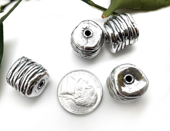 Sterling Silver 925 Square Hollow bead 15mm, Organic Cube electroforming