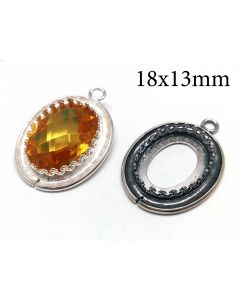 Sterling Silver 925 Crown Oval Bezel Cup 18x13mm with 1 loop