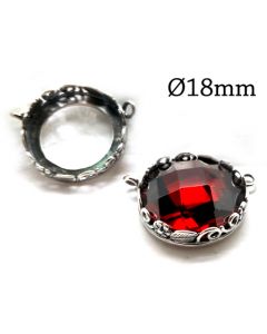 Sterling Silver 925Round Flowers And Leaves Bezel Cup 18mm 2 loops