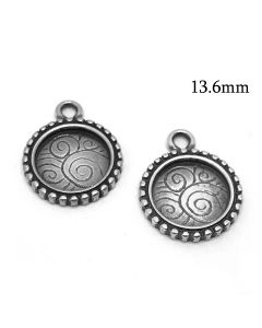 Pewter Flat Round Frame with beaded edge and swirled background 13.6mm